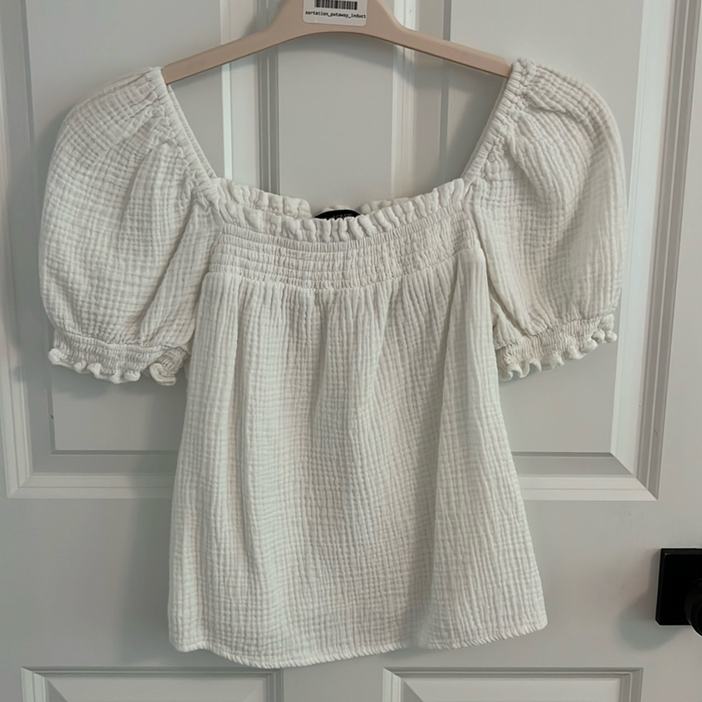 J. Crew White Linen Square Neck Cottage-core Top